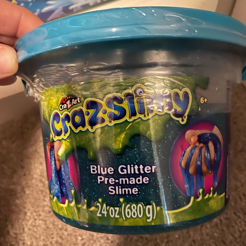 Blue glitter slime never opened